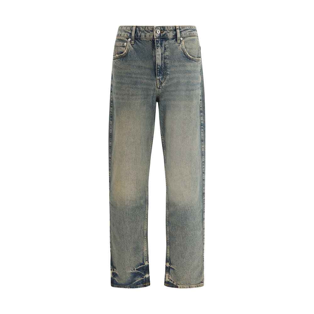 Blue Cotton Straight-Leg Jeans