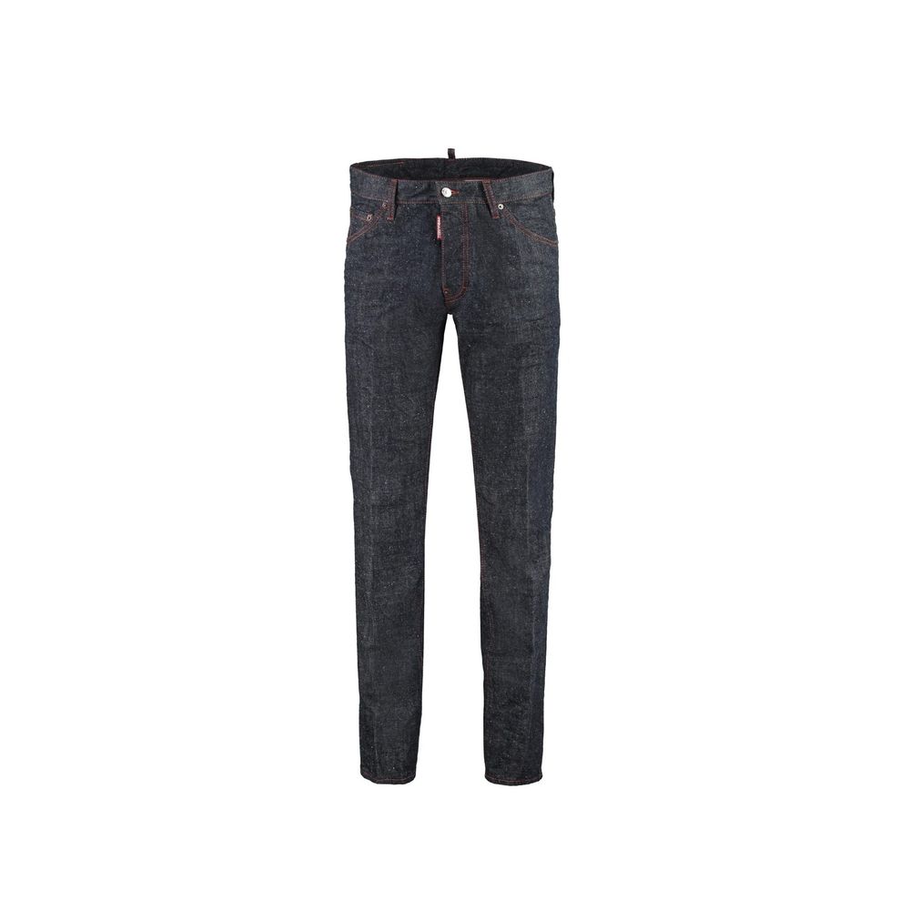 Blue Cotton Straight-Leg Jeans