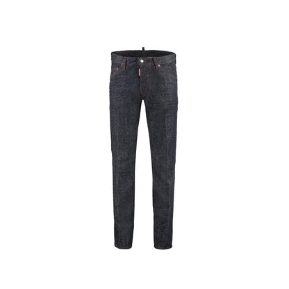 Blue Cotton Straight-Leg Jeans