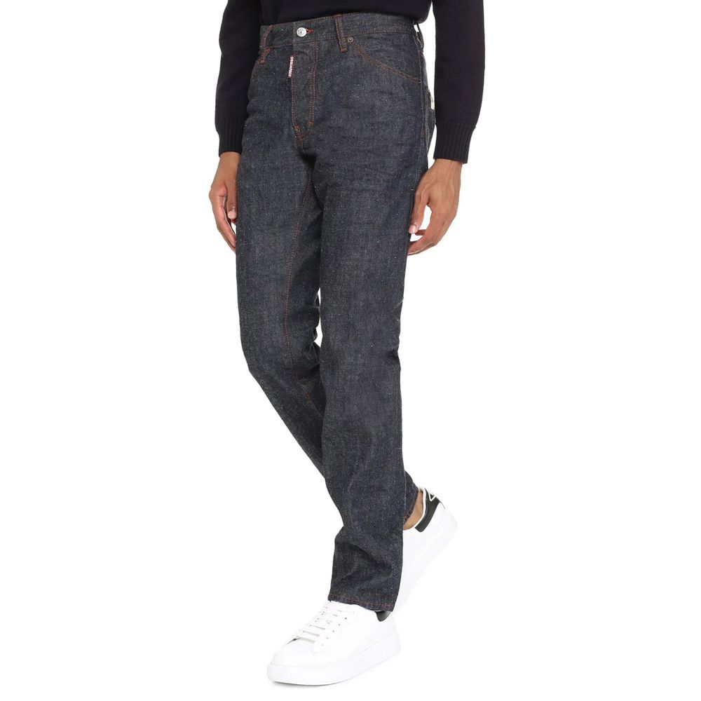 Blue Cotton Straight-Leg Jeans