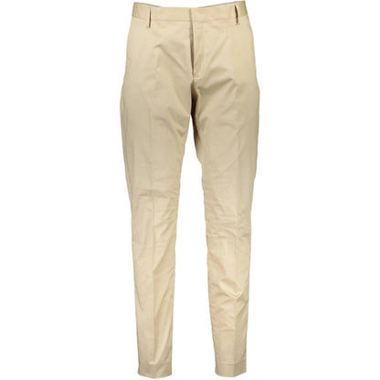 Beige Cotton Casual Pants