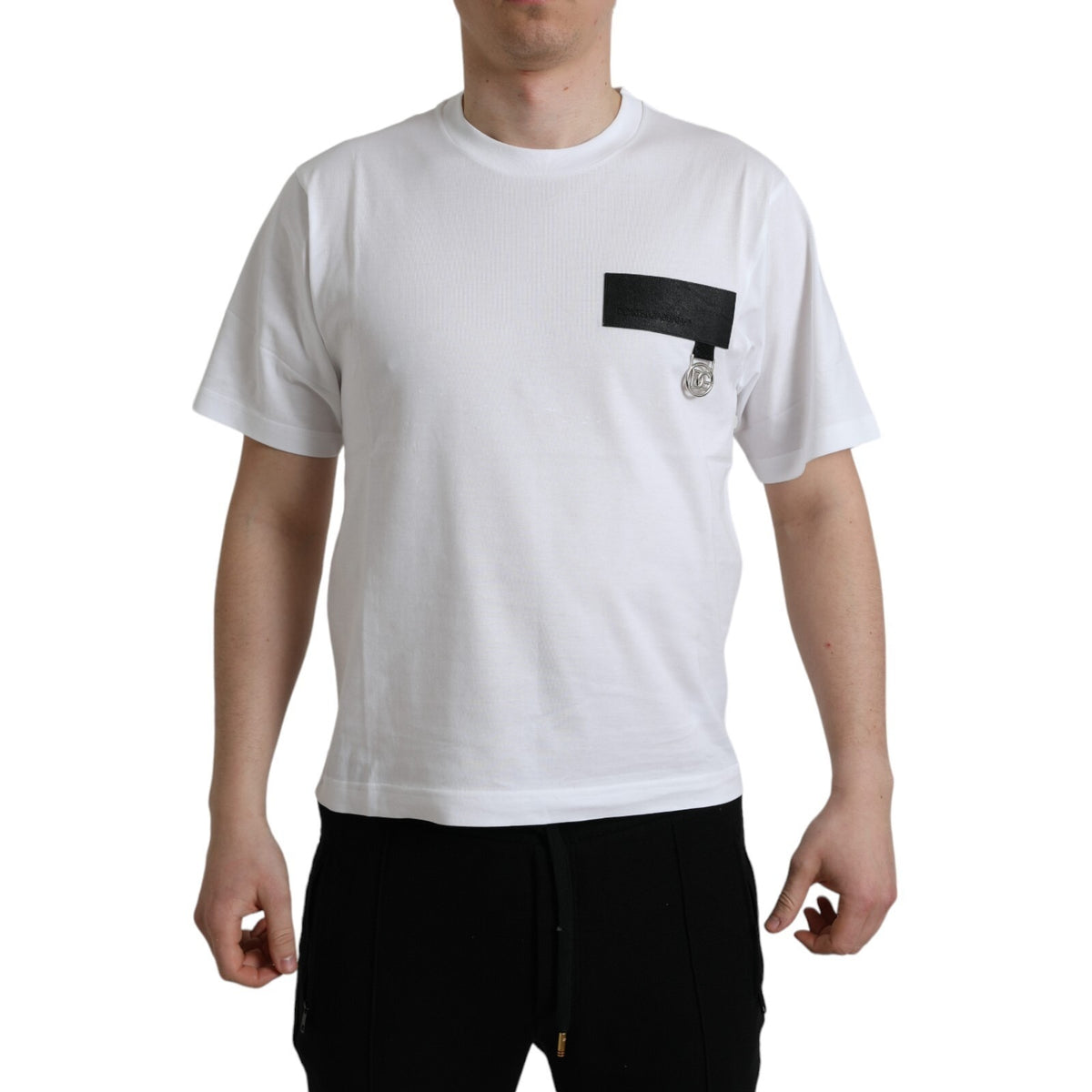 White Logo Patch Cotton Crew Neck T-shirt
