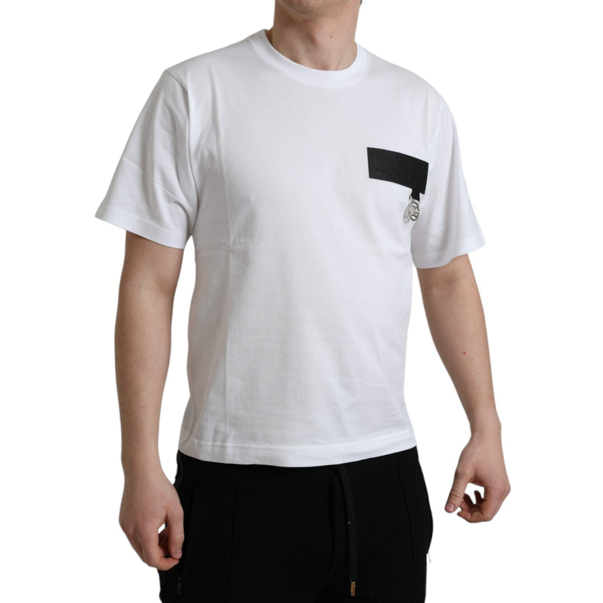 White Logo Patch Cotton Crew Neck T-shirt