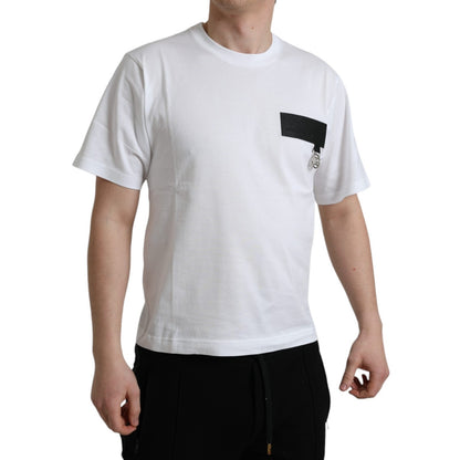 White Logo Patch Cotton Crew Neck T-shirt