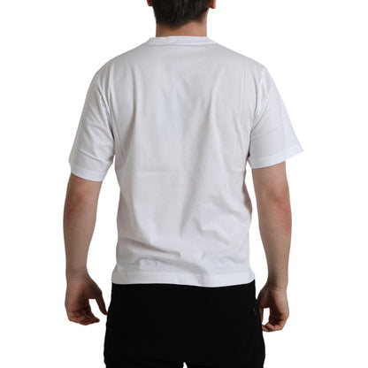 White Logo Patch Cotton Crew Neck T-shirt