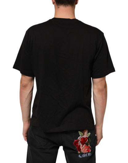 Black Logo Print Cotton Crew Neck T-shirt