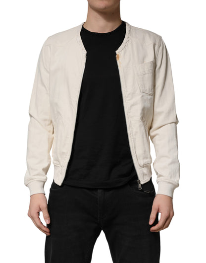 Off White Cotton Full Zip Denim Men Blouson Jacket