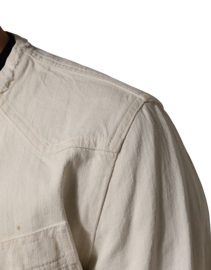 Off White Cotton Full Zip Denim Men Blouson Jacket