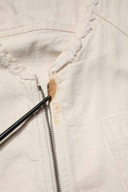 Off White Cotton Full Zip Denim Men Blouson Jacket