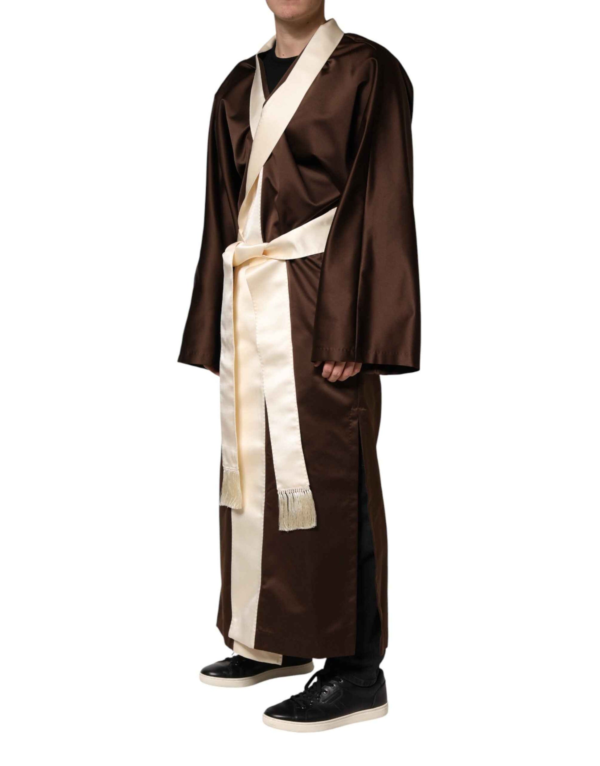 Brown Cream Lounge Belted Bathrobe Jacket