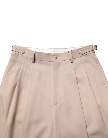 Beige Stretch Straight Men Dress Trouser Pants