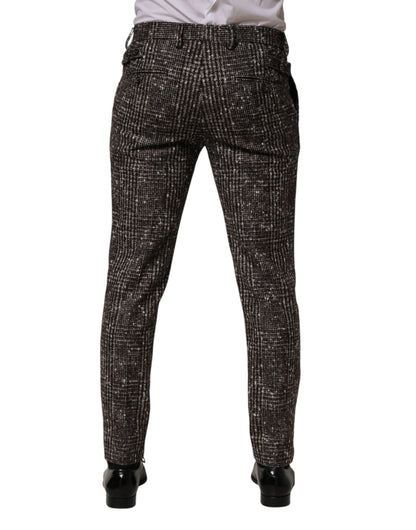 Brown Wool Plaid Skinny Dress Trouser Pants