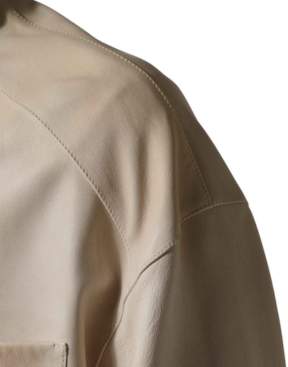 Beige Leather Button Down Men Casual Shirt