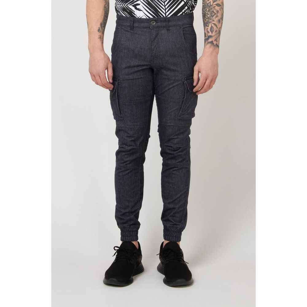 Blue Polyester Cargo Pants