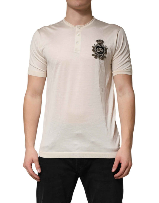 Off White Silk Logo Patch Men Henley T-shirt