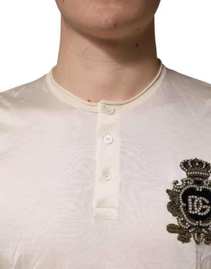 Off White Silk Logo Patch Men Henley T-shirt