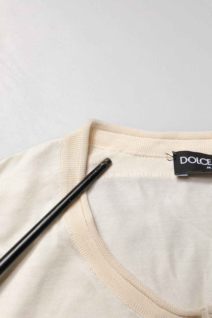 Off White Silk Logo Patch Men Henley T-shirt