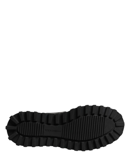Black Leather DG Plaque Lace Up Boots Shoes