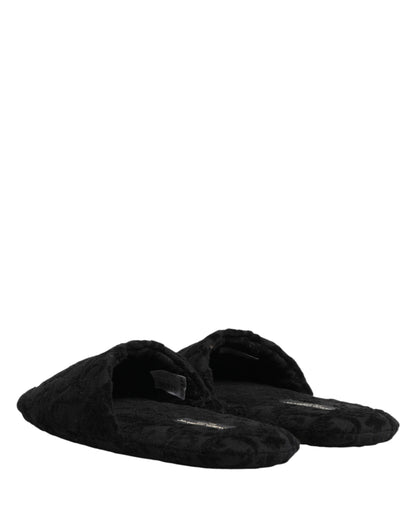 Black Logo Embroidered Slippers Flats Shoes