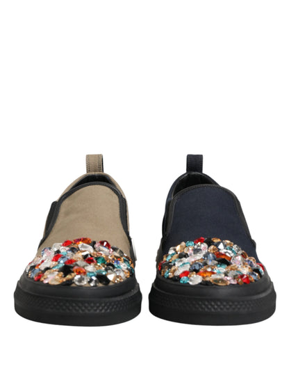 Blue Canvas Embellished Slip On Men Sneakers Shoes