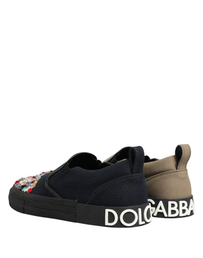 Blue Canvas Embellished Slip On Men Sneakers Shoes
