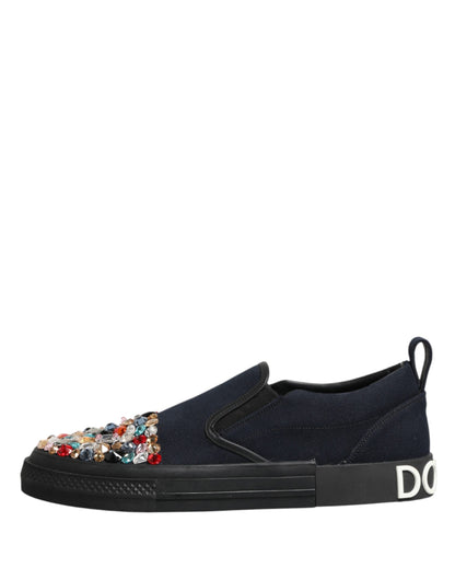 Blue Canvas Embellished Slip On Men Sneakers Shoes