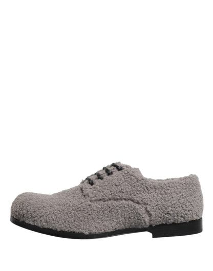 Gray Fleece Lace Up Men Derby Dress Shoes