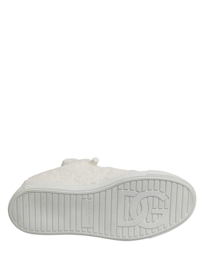 White Faux Shearling Low Top Sneakers  Shoes