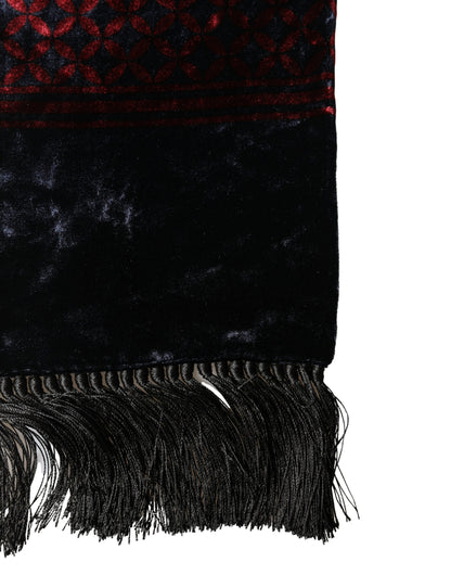 Black Red Rayon Geometric Pattern Fringe 140cm X 16cm  Scarf