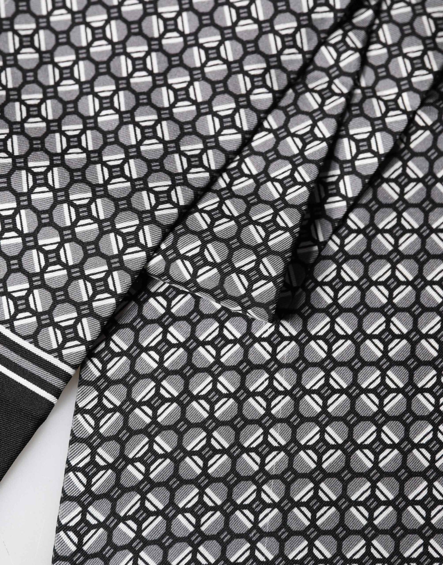 Black Silk Geometric Fringed Foulard 140cm x 15cm Scarf