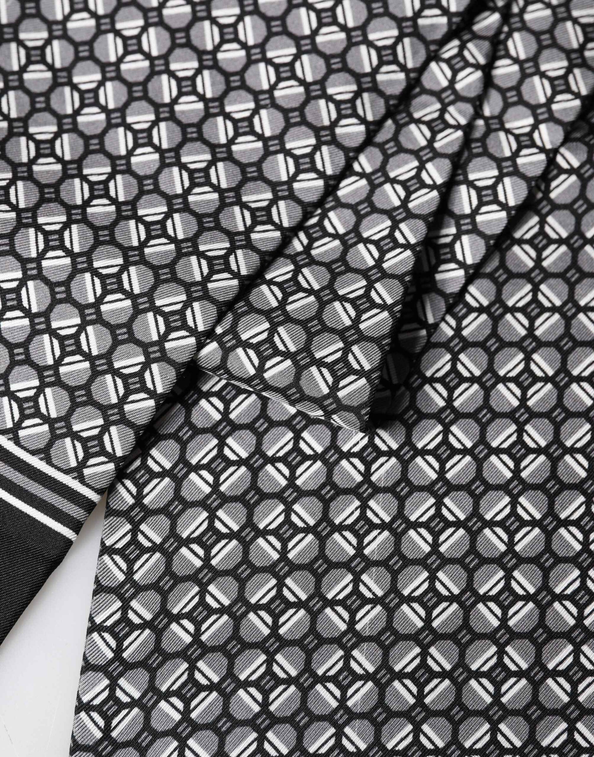 Black Silk Geometric Fringed Foulard 140cm x 15cm Scarf