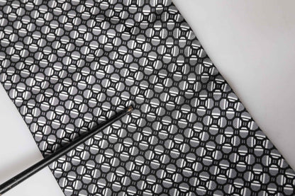 Black Silk Geometric Fringed Foulard 140cm x 15cm Scarf