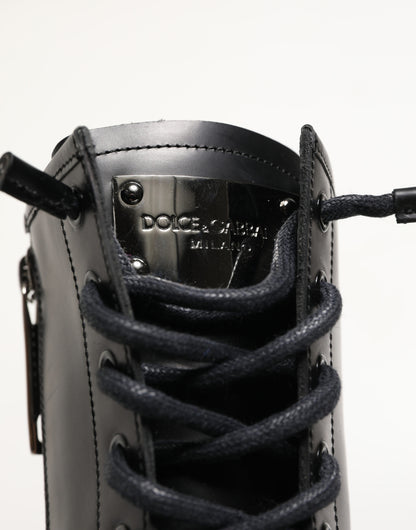 Black Leather Trek Sole Combat Boots Shoes