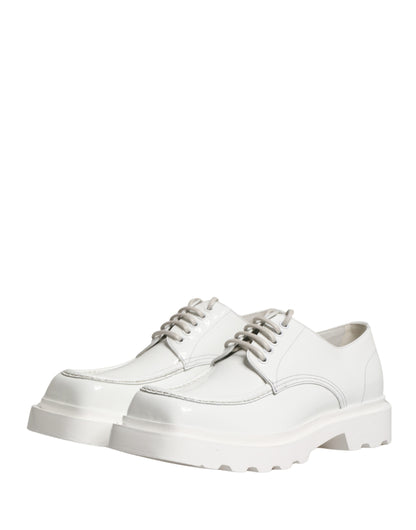 White Leather Chunky Sole Derby Shoes