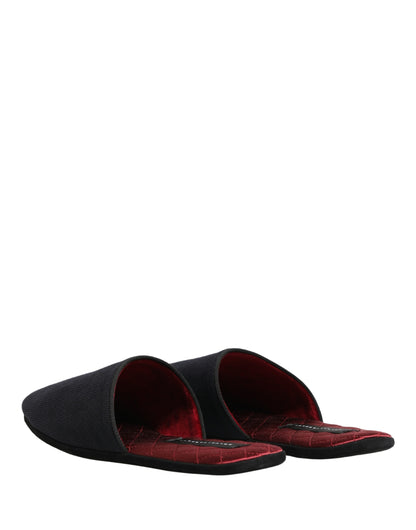 Dark Navy Wool Cotton Red Chevron Slippers Shoes