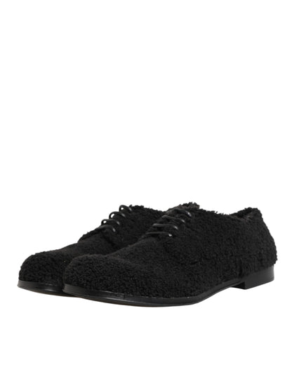 Men Black Riccio Shearling Dress Derby Shoes