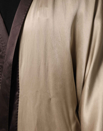 Beige Silk Satin Long Coat Robe Jacket