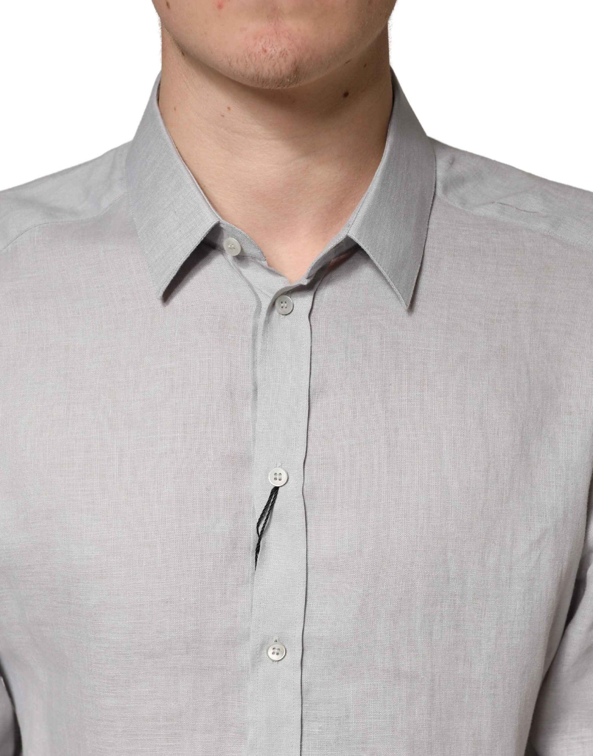 Gray GOLD Linen Long Sleeves Dress Men Shirt