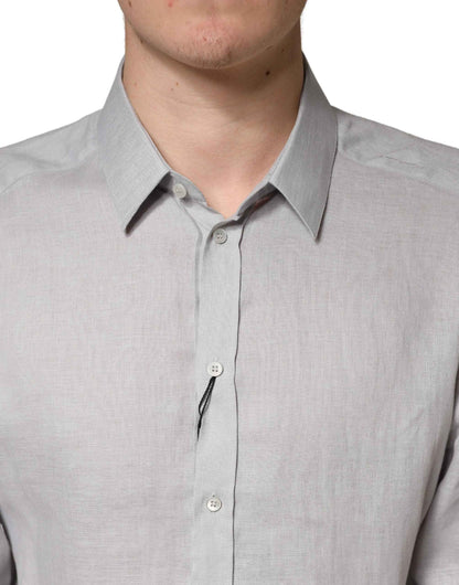 Gray GOLD Linen Long Sleeves Dress Men Shirt