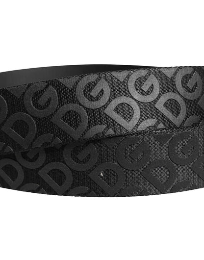Black Logo Monogram Silver Metal Buckle Belt