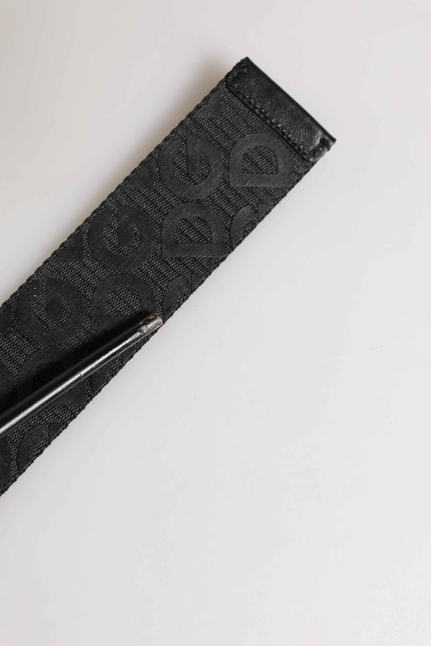 Black Logo Monogram Silver Metal Buckle Belt