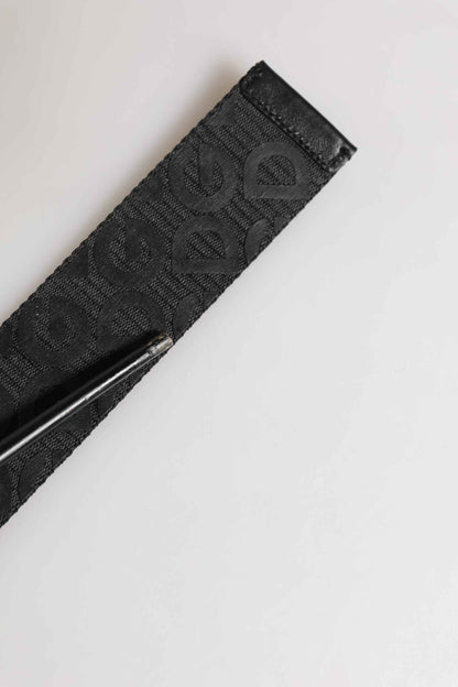 Black Logo Monogram Silver Metal Buckle Belt