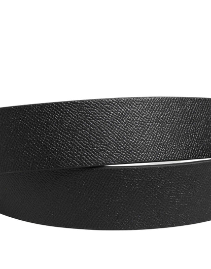 Black Calf Leather Silver Metal Buckle Belt