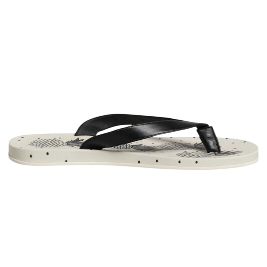 White Pineapple Print Slides Flip Flops Shoes