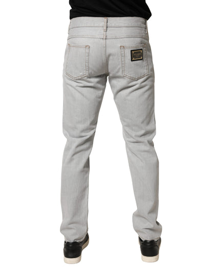 Light Gray Ripped Cotton Regular Denim Jeans