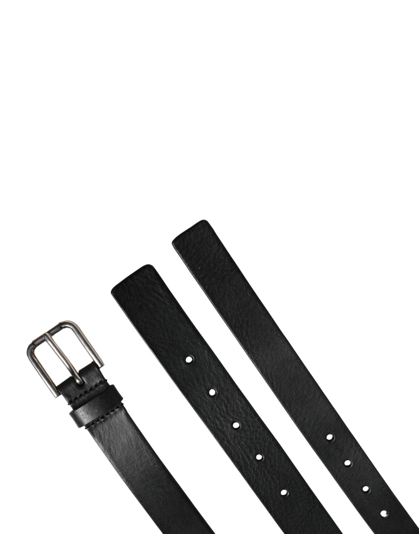 Black Double Strap Leather Silver Buckle Belt
