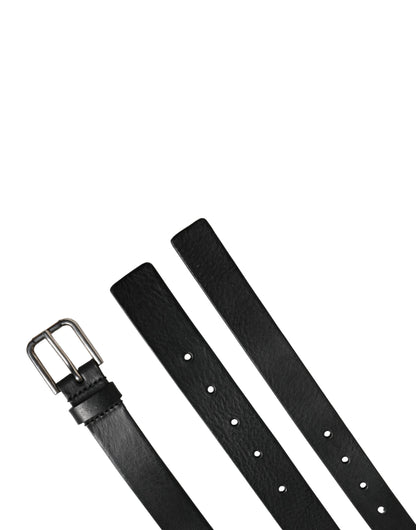 Black Double Strap Leather Silver Buckle Belt