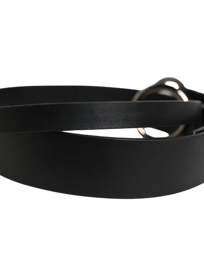 Men Black Calfskin Leather Metal Buckle Belt