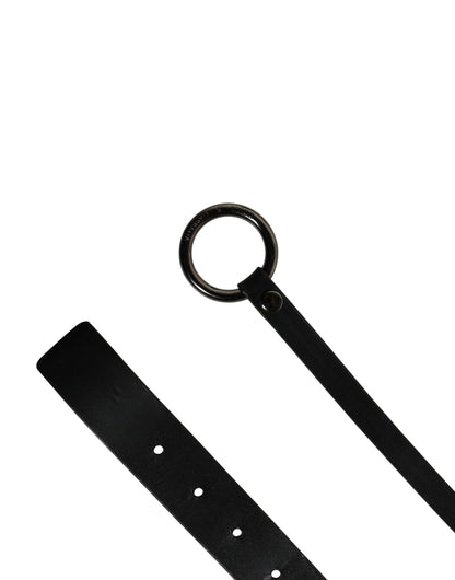 Men Black Calfskin Leather Metal Buckle Belt
