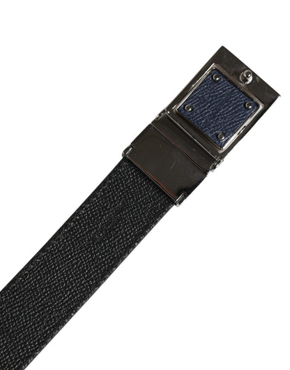 Men Blue Calfskin Leather Square Buckle Belt